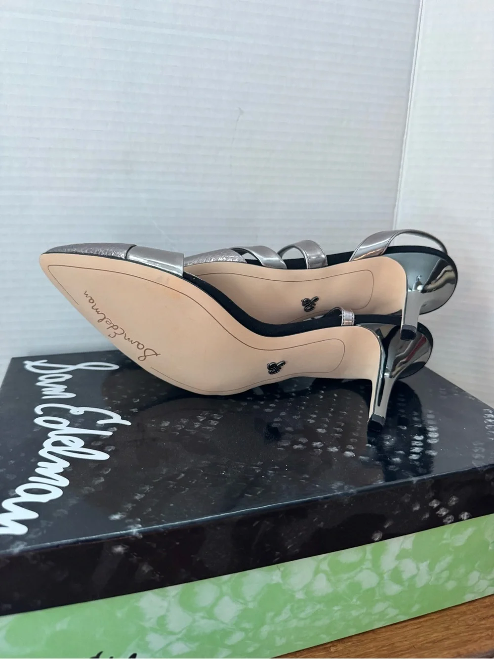 NIB Sam Edelman Othello Pewter Silver Leather Women’s Strappy Heels Size 8.5